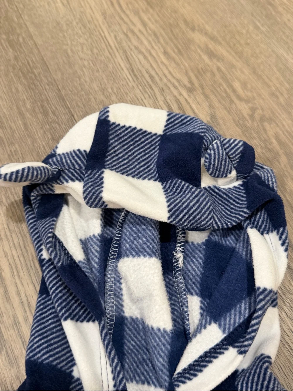 Carter's Toddler Blue & White Plaid Fleece Zip-Up Hoodie Bear Ears 18 Months